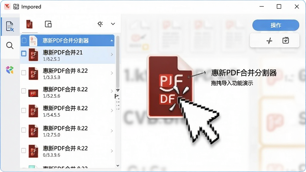 ����PDF�ϲ��ָ�����ק���빦����ʾ������չʾ��꽫PDF�ļ������������ڵĶ�̬Ч�����ļ��б�������ʾ�ѵ�����ļ��������С����������ˬ��������ʾ�����ɼ��������������ɾ��޶���Ԫ��