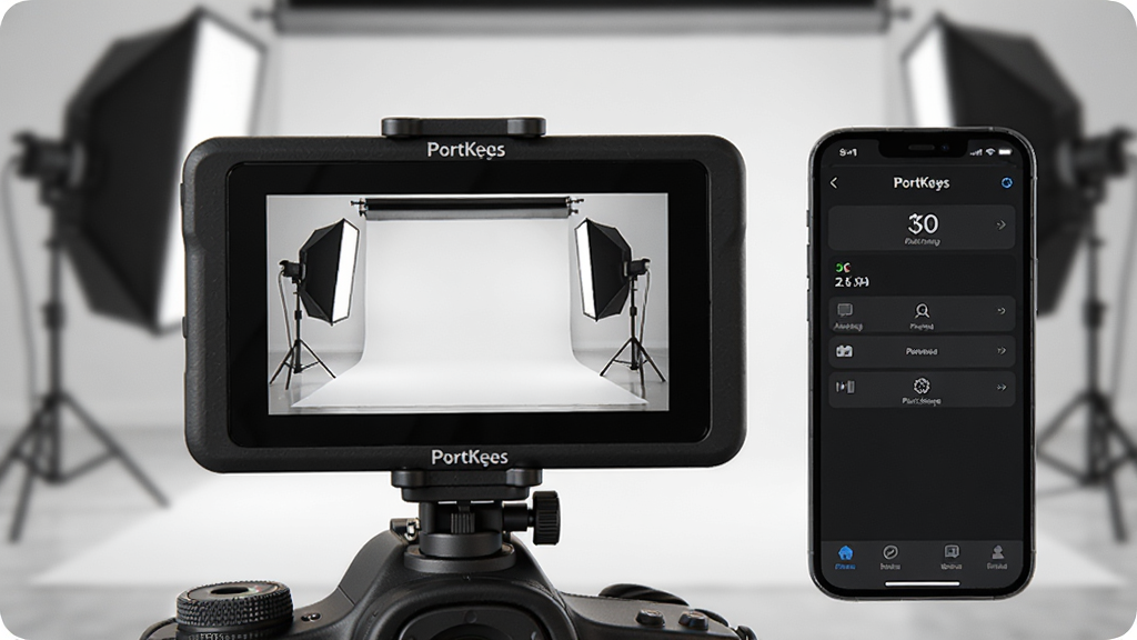 һ��չʾPortKeys���������ֻ�AppЭͬ�����ĳ���ͼ������������һ̨��װ������ϵ�PortKeys����������Ļ��ʾ�������棬�Ա�һ�������ֻ���PortKeysӦ�ý��棬�����Ǽ��������ֳ���������רҵ���ɾ������ʸ��壬�޶���Ԫ��