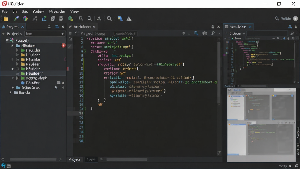 һ��չʾ HBuilder �����������ͼƬ�������Ǵ򿪵Ĵ���༭�����ڣ�����Ϊ�����Ŀ��Դ���������м����༭�����Ҳ��ļ�Ԥ�����ڣ��Ű��������������Ϊ�ִ�����Ƽ��磬ϸ�ڰ�����ɫ���ⱳ������ɫ�﷨�����������˵����빤���������ʸ��壬����ɾ����޶���Ԫ�أ�ͼƬ��������ʾ��HBuilder��