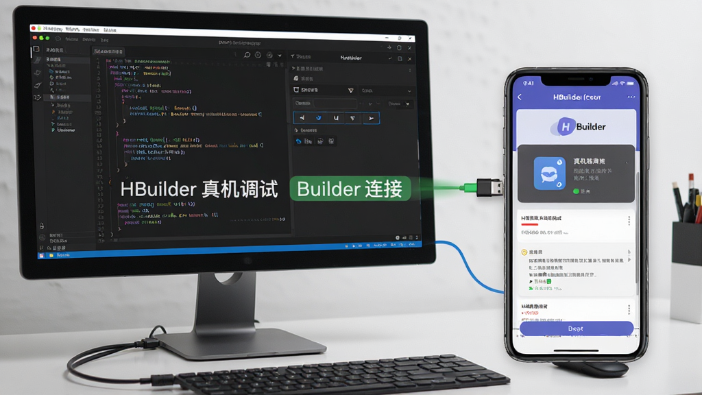 һ��չʾ HBuilder ������Գ�����ͼƬ�������ǵ�����Ļ��ʾ�������ֻ���Ļ��ʾͬ��ҳ�棬����Ϊ�������ֻ����ţ��Ű�չʾ��������״̬�����Ϊ�ִ��칫�Ƽ��磬ϸ�ڰ��� USB �����ߡ����Կ���̨���ڡ��ֻ���Ļ�ϵ�ҳ�����ݣ����ʸ��壬����ɾ����޶���Ԫ�أ�ͼƬ��������ʾ��HBuilder ������ԡ�