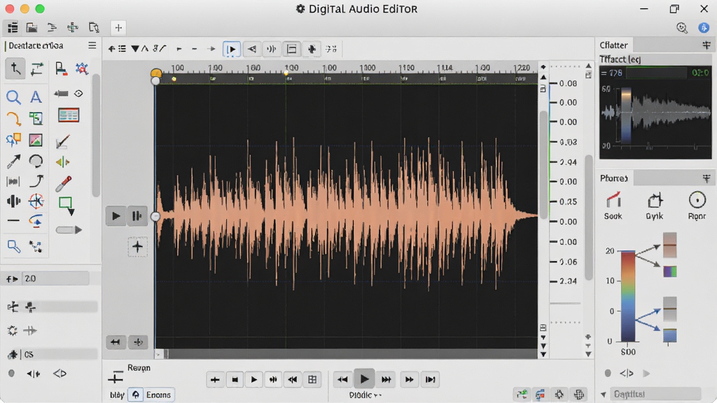 һ��չʾ Digital Audio Editor �����������ͼƬ��������������Ƶ���α༭�����������������Ź�������Ч����壬���岼�ּ��רҵ�����Ϊ�ִ����������ͼ��ϸ�ڰ�������ͼ�����ſ��ư�ť��ʱ����̶ȣ����������ɾ��޶���Ԫ��