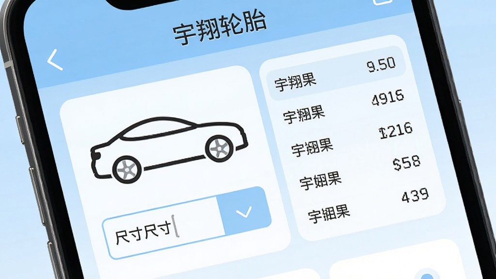 �ֻ���Ļ��д����ʾ��������̥����ѯ���棬��������һ��������������̥�ߴ�������Ա��г��������������Ϊǳ��ɫ���䣬���ּ�࣬���Ϊ��ƽ��UI��ƣ�ϸ�ڰ�������������ͼ��Բ�󣬻��ʸ��壬�ɾ����޶���Ԫ��