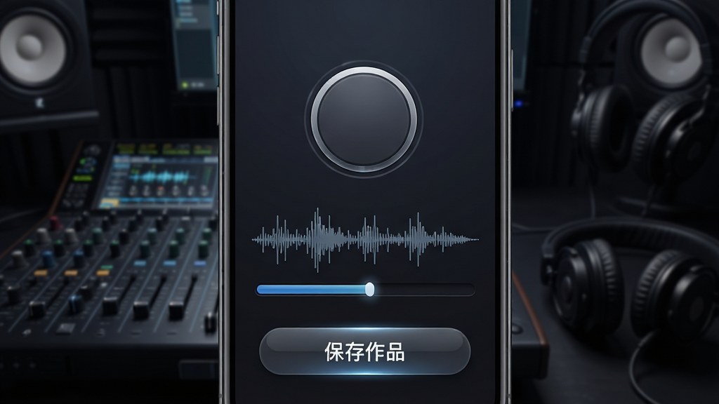 DJ�������¼��������棬����չʾ�ֻ���Ļ��һ��Բ��¼����ť����Ƶ���α������������Ļ�·��С�������Ʒ�������İ�ť������Ϊ��ɫ���ֹ����ҳ������е���̨����������黯���������Ϊдʵ�Ƽ��廭��ϸ�ڰ���������������밴ť�߹⣬���������ɾ����޶���Ԫ��