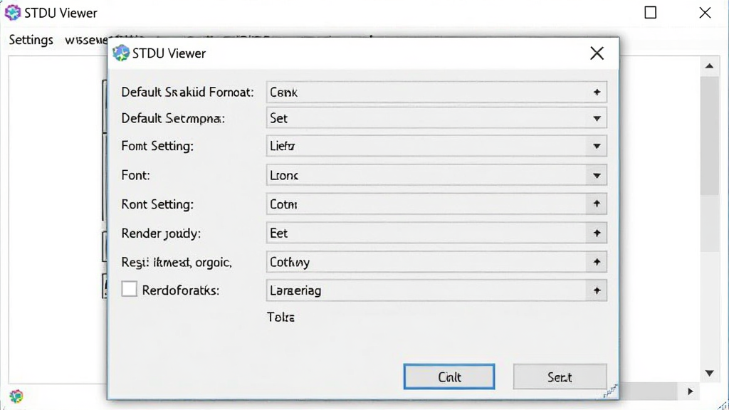 STDU Viewer �������ý����ͼ��չʾѡ��Ի��򣬰���Ĭ�Ϲ�����ʽ���������á���Ⱦ������ѡ��������࣬����Ϊ��ɫ�������������޶���Ԫ��