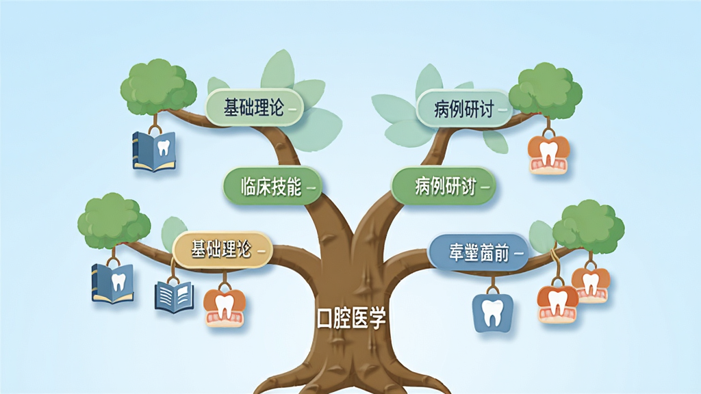 ����ѧ�ÿγ���ϵ���棬����չʾһ��֪ʶ���ṹ�����ɱ�ע��ǻҽѧ����֦������������ۡ��ٴ����ܡ��������ֵȷ�֧��ÿ����֧�Ϲ����鱾������ͼ�꣬����Ϊǳ��ɫ���䣬����Ϊ������״ͼ�����Ϊ��ƽ�������廭��ϸ�ڰ���Բ�Ǳ�ǩ�������Ӱ�����ʸ��壬�ɾ����޶���Ԫ��
