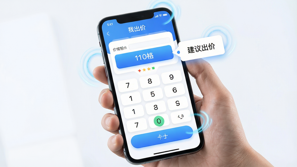 �ҳ���App�ٷ��������ع���չʾͼ������������һֻ�������ֻ����ֻ���Ļ��ʾ�ҳ���Ӧ�õ��û����۽��棬����������һ����Ŀ�����ּ��̺ͼ۸�������Ա��С�������ۡ��ĸ�����ʾ�����ֲ������ַ���ͼ���Ű�ͻ���۸��������򣬷��Ϊ����������UI���ϸ�ڰ�����ɫ���䰴ť��Բ�ǿ�Ƭ����̬��ȦЧ�������ʳ��壬�ɾ����޶���Ԫ��