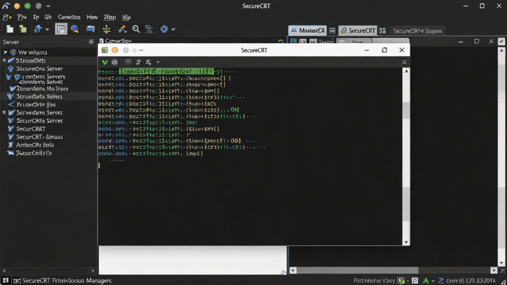 һ��չʾSecureCRT�����������ͼƬ�����������Ǵ򿪵��ն˻Ự���ڣ���ʾ��Linux�����н��棬��������ɫ����ĻỰ��������壬����г�����ѱ���ķ�����������Ŀ���Ҳ��Ǳ�ǩҳ��ʽ���ն˴��ڣ����岼������רҵ�����Ϊ�ִ����������ͼ��ϸ�ڰ����˵�����������ͼ�ꡢ״̬����Ϣ�����ʸ��壬�ɾ����࣬�޶���Ԫ��