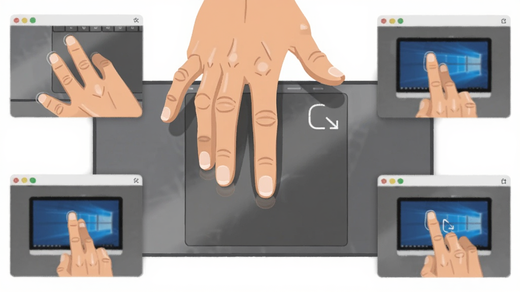 һ��չʾ Trackpad++ ��ָ���Ʋ���ʾ��ͼ��ͼƬ������������һֻ�ֵĶ����ָ�ڴ��ذ���������ͬ���ƣ���Χ�ж������С���ڷֱ�չʾ���������š��л������Ч�������ֲ��û���ʽ�Ű棬���Ϊ��ƽ���廭��ϸ�ڰ�����ָ�ؽںʹ��ذ巴�⣬���ʸ��壬�ɾ��޶���Ԫ��