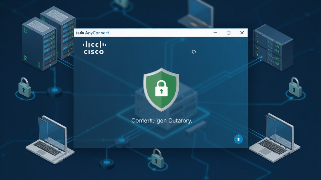 һ��չʾ Cisco AnyConnect ��������ĿƼ����ͼƬ���������������������ڣ���ʾ������״̬����ɫ����ͼ�꣬����Ϊ����ɫ��ҵ��������ͼ���������������ʼǱ����Ժͼ�����Ԫ�أ����ּ�����������רҵ����ϸ�ڷḻ�����ʸ��壬�ɾ����޶���Ԫ��