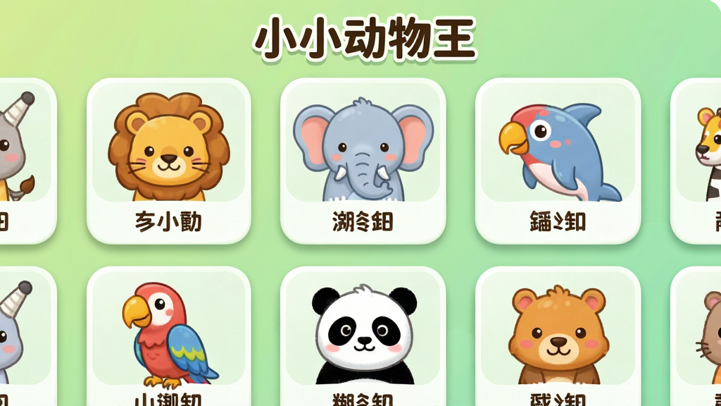 ��ͨ�����ͼ�����棬����������������ʨ�ӡ����󡢺��ࡢ���ġ���è�ȶ��￨Ƭ��ÿ�ſ�Ƭ���пɰ��Ķ���ͷ������Ʊ�ǩ������Ϊǳ��ɫ���䣬����Ϊ����״�Ű棬�������ͯȤ��ϸ�ڰ�����ƬԲ�Ǻ������Ӱ�����������ɾ������涥���С�СС������������