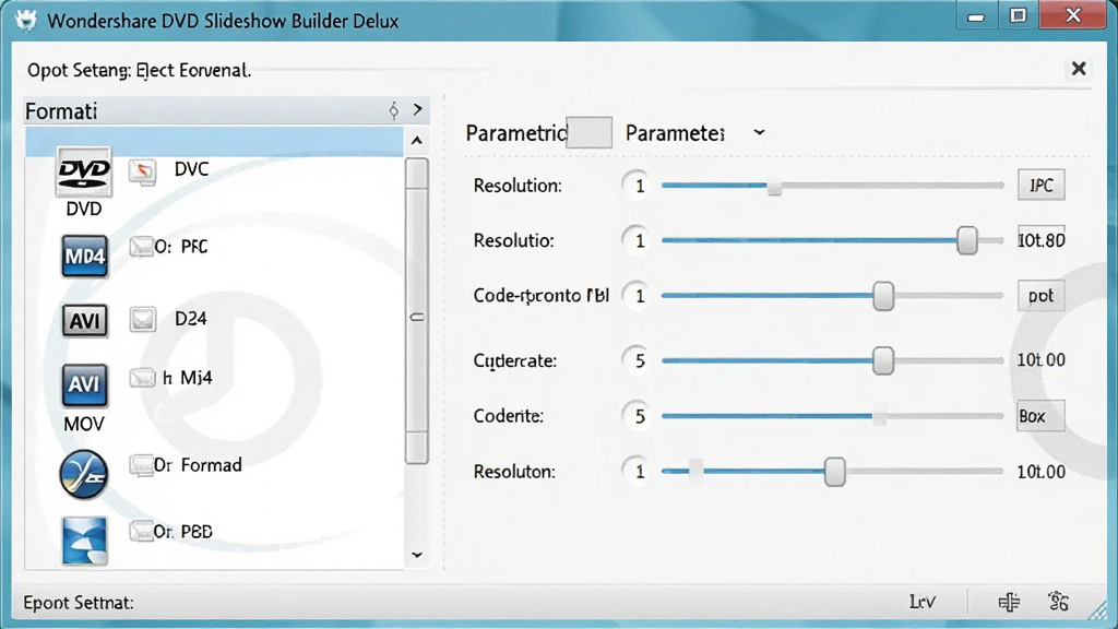 һ��չʾ Wondershare DVD Slideshow Builder Deluxe �����ʽѡ������ͼƬ����������������������壬����Ϊ����ʽ�б��Ҳ�������ã��Ű��࣬���Ϊ�ִ��������棬ϸ�ڰ���DVD��MP4��AVI��MOV�ȸ�ʽͼ���Լ��ֱ��ʡ����ʵ��ڻ��飬�����������ɾ����޶���Ԫ��
