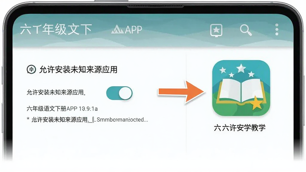���꼶�����²�APP���ֻ��ϵİ�װȨ�����ý���ʾ��ͼ������չʾ��׿ϵͳ�ġ�������װδ֪��ԴӦ�á�����ҳ�棬�Ա��м�ͷָ������ͼ�꣬���Ϊ��ƽ����ѧ��ͼ������������ϸ�ڰ���Ȩ�޿���״̬����ʾ���֣����ʸ��壬�ɾ��޶���Ԫ��