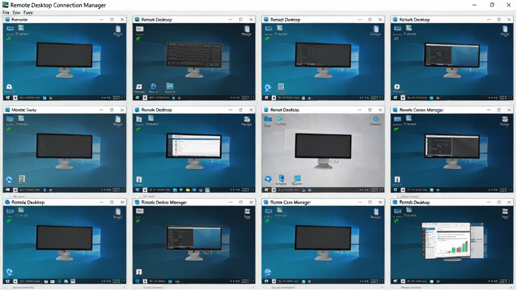 һ������������дͼ������Ϊ Remote Desktop Connection Manager ������ͼԤ�����򣬻����������Ŷ��Զ����������ͼ���ڣ�ÿ��������ʾ��ͬ�ķ������������ݣ����ֲ�������״���У��Ű��������򣬷��Ϊ������������磬ϸ�ڰ�������ͼ�߿�����״̬�Ǳꡢ���ڱ��⣬���ʸ��壬����ɾ����޶���Ԫ��