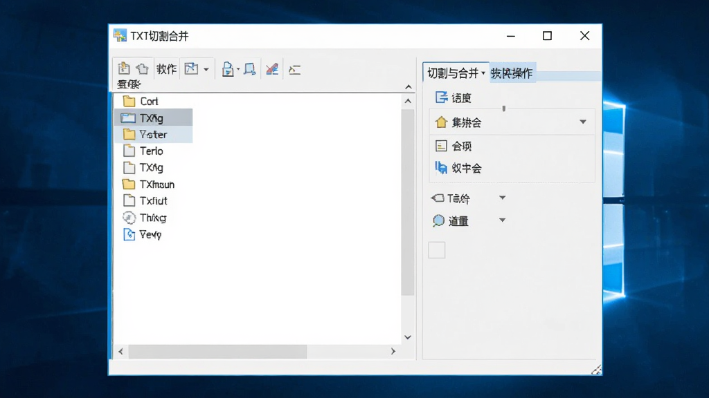 TXT切割合并软件主界面预览图,画面中央展示一款简洁的Windows桌面软件窗口,窗口标题栏写着