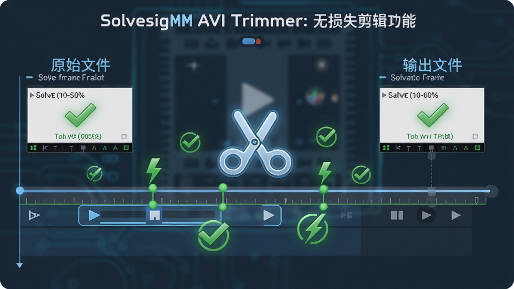 SolveigMM AVI Trimmer �����������չʾͼ������Ϊ��Ƶʱ�����ϵļ���ͼ����ؼ�֡��ǣ�����Ϊ����ʱ����ᴩ���棬�Ű������ʾԭʼ�ļ����Ҳ���ʾ����ļ������Ϊ�Ƽ�����Ϣͼ��ϸ�ڰ�����ɫ�Թ���ʾ����������ű�ʾ���٣����ʸ��壬�ɾ����޶���Ԫ��