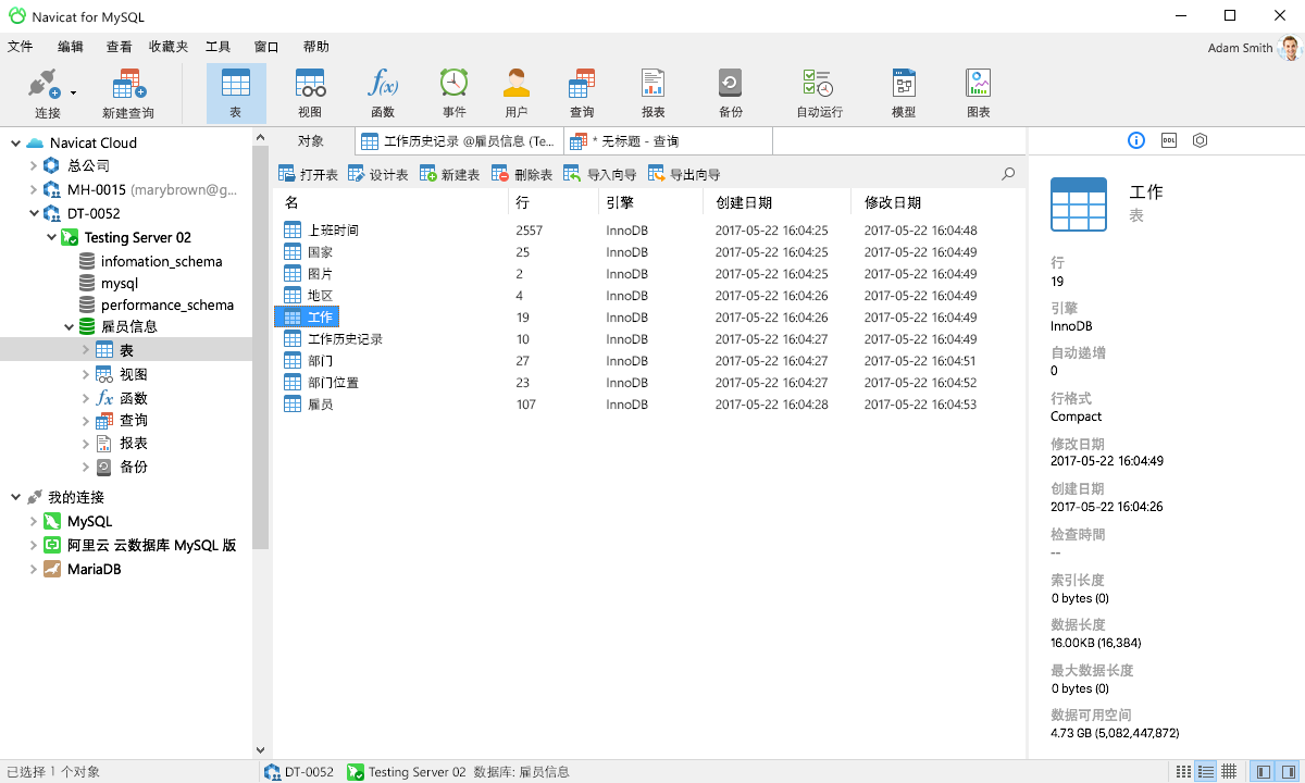 Navicat for MySQL 软件界面截图