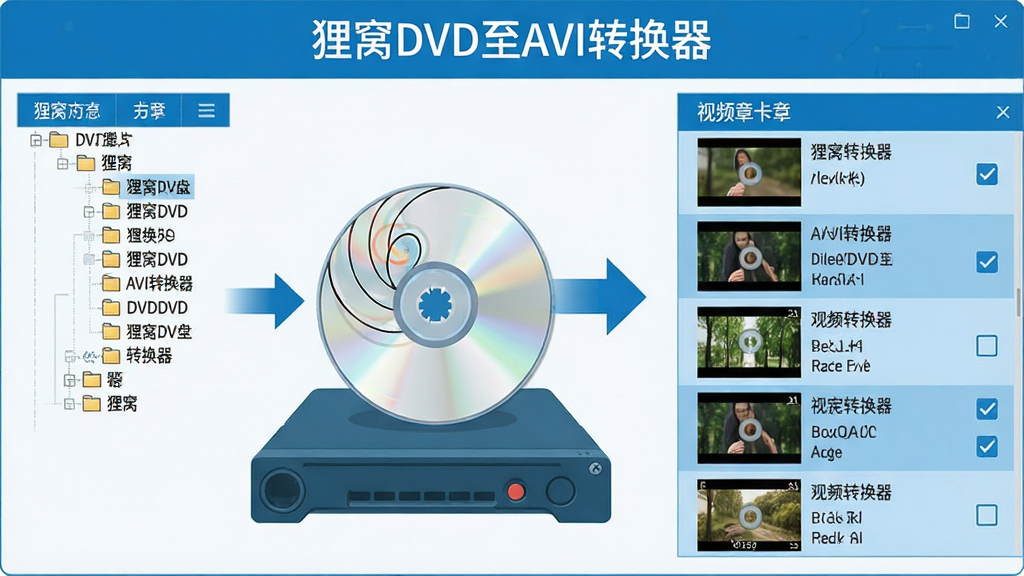 ����DVD��AVIת������ȡDVD����ʾ��ͼ������ΪDVD��������̣����������ʾ���̽ṹ�����Ҳ�չʾ��Ƶ�½��б����Ű�Ϊ���ҷ���ʽ��Ϣͼ�����Ϊ�Ƽ�����Լ��ƽ����ƣ�ϸ�ڰ������̹������Ƶ����ͼ����ѡ����ת����ͷ������������Ϊ������DVD��AVIת�������������������ɾ����޶���Ԫ��