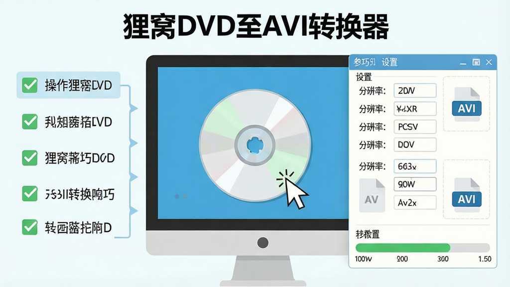 ����DVD��AVIת����ʹ�ü���ʾ��ͼ������Ϊ������Ļ��DVD���̣��������Ϊ���������б����Ҳ�Ϊ���������������������Ű�Ϊ�̳�ͼ��ʽ���֣����Ϊ���±�ƽ����Ϣͼ���ϸ�ڰ������ָ�롢��ѡ��ǡ��ֱ�����ֵ��AVI�ļ�ͼ�꣬����������Ϊ������DVD��AVIת�������������������ɾ����޶���Ԫ��