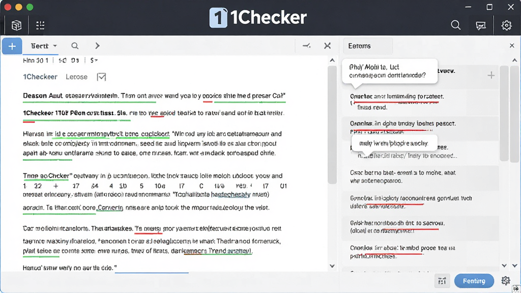 һ��չʾ1Checker���������ͼƬ���������������������ڣ������ʾӢ�����±༭�����Ҳ��г��﷨�����޸Ľ����б������ڶ�����1Checker��Logo��ʶ������Ϊ��������Ű棬���Ϊ�ִ���Լ�Ƽ��磬ϸ�ڰ����̺��»��߱�ע��������ʾ���ݡ����ܰ�ť�����������ɾ����޶���Ԫ�ء�