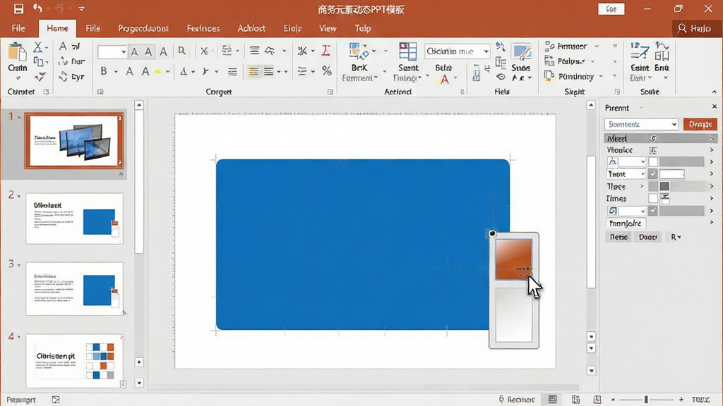 һ��չʾ������Ԫ�ض�̬PPTģ�塱�༭�����ͼƬ��������ʾ������Ļ�д�PowerPoint����������ǻõ�Ƭ����ͼ�б����Ҳ��Ǳ༭�������ڵ���һ����ɫ����ɫ�����ɫ�����沼��Ϊ���Ͱ칫��������ʽ�����Ϊ��ʵ������ͼ���ϸ�ڰ��������˵������Ҳ������������ָ��λ�ã����������ɾ����޶���Ԫ�ء�