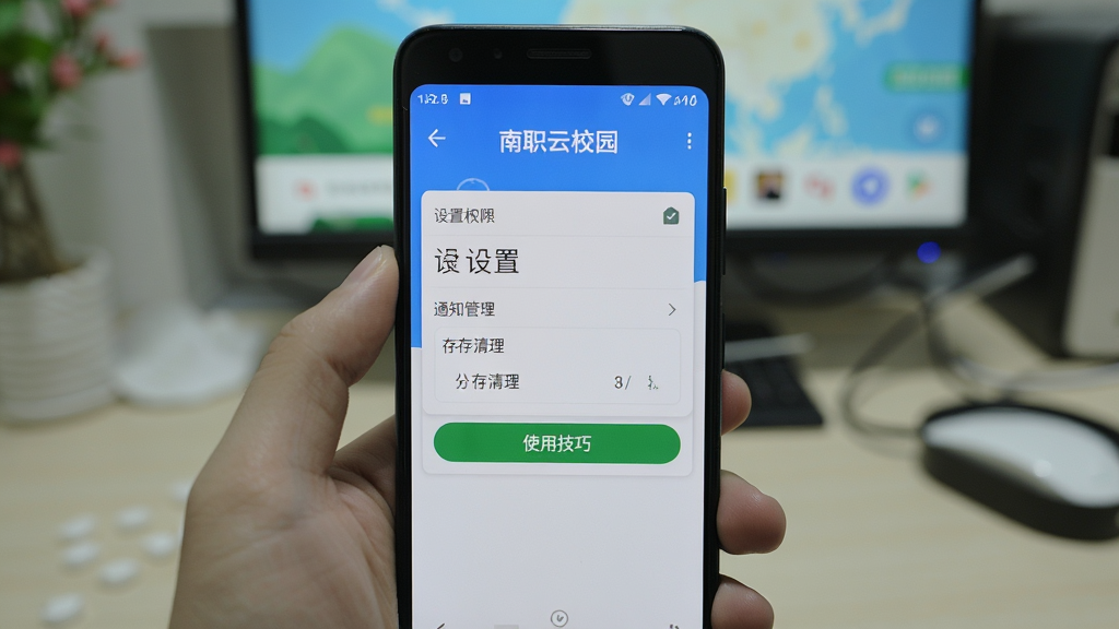 南职云校园 安卓手机 操作界面 设置权限 通知管理 存储清理 使用技巧 实拍风格 清晰细节
