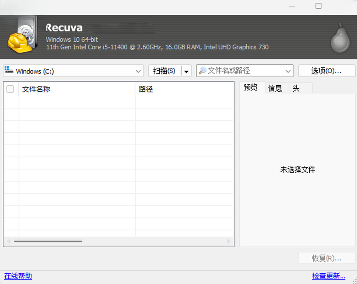 Recuva(数据恢复工具)截图