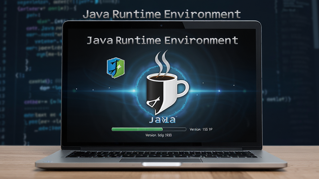һ̨����ɫ�ʼǱ����Է���ǳɫľ�������ϣ���Ļ��ʾJava Runtime Environment�İ�װ�����뿧�ȱ���־������������Java�ٷ�������������ȱ�ͼ������Χ������ɫ�Ƽ����Σ����ֲ��þ��й�ͼ���Ϸ����׷�������
