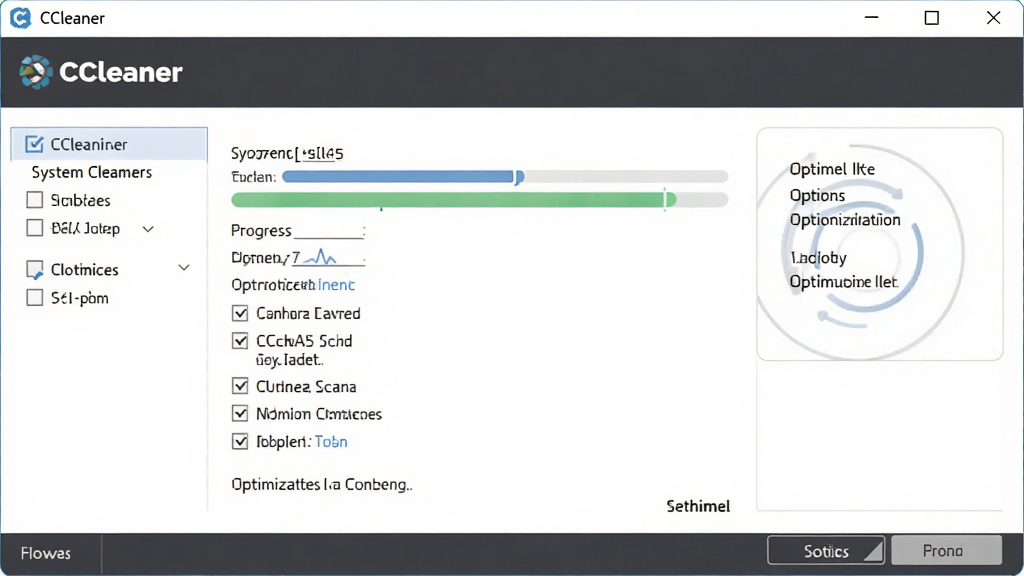 һ��չʾ CCleaner ���������ͼƬ������Ϊ������Ļ�����е� CCleaner �����ڣ���������ʾϵͳ����ɨ����Ⱥ��Ż�ѡ�����Ϊ���е�������ͼչʾ���Ű������������Ϊ�ִ��Ƽ����������棬ϸ�ڰ�������������ѡ�б��͹��ܰ�ť�����ʸ��壬�ɾ����޶���Ԫ�ء�