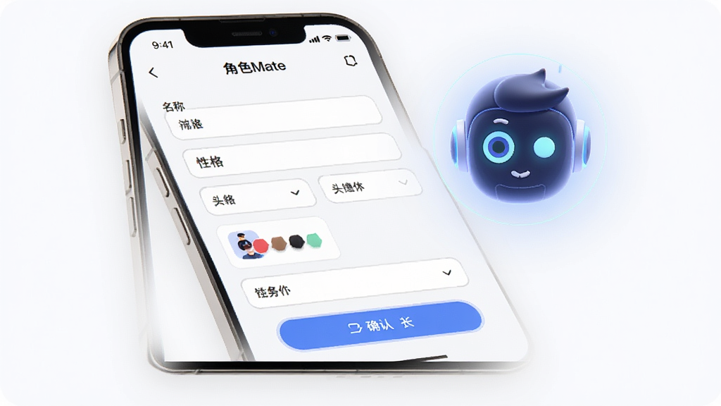 WeMate �����崴�����棬�ֻ���Ļչʾ��ɫ�趨�������������ơ��Ը�ͷ���ѡ�����Ϊ�ֻ���������AIͷ�񣬲������ҷ������Ű��࣬������¿Ƽ���ϸ�����������ɫ��ǩ��ȷ�ϰ�ť�������������ɾ����޶���Ԫ��