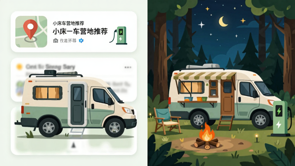 ������һ������ͣ��ɭ��Ӫ�أ�����Ϊ���ҷ��������չʾ��ͼ��λͼ�꣬�Ҳ�չʾӪ��ʵ�����Ű���ÿ�Ƭʽ��Ϣ����������±�ƽ����ϸ�ڰ��������ǿա����׮ͼ�꣬���ʸɾ����壬ͼƬ�д����֡�С����Ӫ���Ƽ���