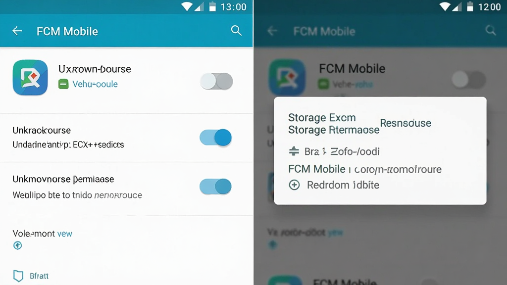 ������FCM Mobile��װȨ�����ý��棬����Ϊ�ֻ���Ļ���棬�Ű���ʾδ֪��ԴȨ�޿��غʹ洢Ȩ�޵��������Ϊ��׿ϵͳ���ý���磬ϸ�ڰ���Ȩ�޿��ذ�ť��Ӧ��ͼ�ꡢ��ʾ���֣����������ɾ��޶���Ԫ��