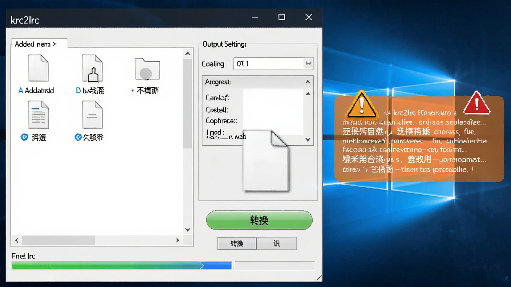 ����չʾkrc2lrc������Windows�����ϵĲ��������ͼ�������ļ������������������塢ת����ť�ͽ�����ʾ���Ա�����Ŀ����ʾ���ֿ��עע��������Ϊ�����̳̽�ͼ�磬ϸ�ڰ�������Ԫ�ء���ʾͼ�꣬�����������ɾ����޶���Ԫ��