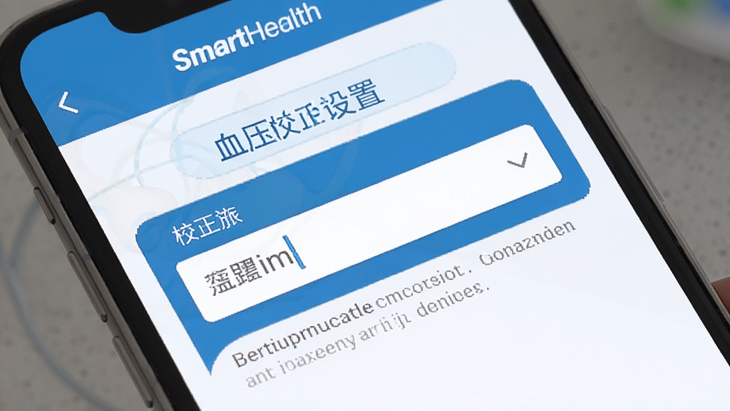 SmartHealthӦ���е�ѪѹУ������ҳ�棬�ֻ���Ļ��ʾУ��������˵�����֣������࣬��ɫ������Ϊ���������ˬ�������������޶���Ԫ�ء�