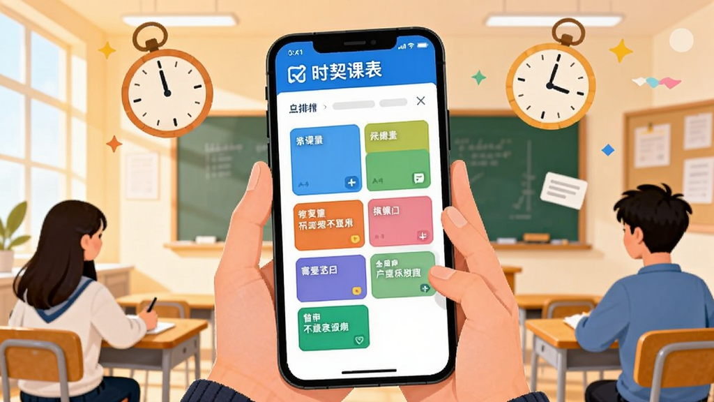 һ��AI���ɵĲ廭�����һλѧ���ֳ��ֻ����ֻ���Ļ��ʾʱ���α��������ſν��棬�������ж����ɫ�γ̿������Զ����У������������Ľ��Һ�Ư����ʱ��Ԫ�أ�����ƽ����ɫ����ů�����ʸɾ��������д��С�ʱ���α�������
