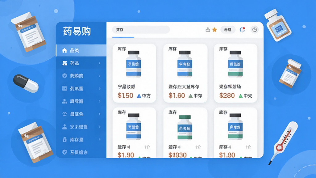 ���������ǡ�ҩ�׹������������е�ҩƷ����ҳ�棬���ΪƷ�ർ�������Ҳ�ΪҩƷ�б���Ƭ����Ƭ�ϱ�ע�۸�������Ϣ��ҳ����ΧƯ����ҩ�С����ҡ����¼Ƶ�ͼ�꣬���ñ�ƽ�廭���������ɫ����������������ϸ�����������ʸ��壬�ɾ��޶���Ԫ�ء�