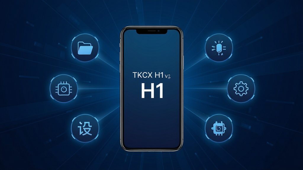 һ��չʾ TKCX H1 ����ģ���ʾ��ͼ���������ֻ���ĻΪ���ģ���Χ�����ż��������Ĺ���ͼ�꣬�ֱ�����ļ��������豸״̬��������õ�ģ�飬ͼ���ü������������ơ����ֲ��÷���״���У�����Ϊ����ɫ�Ƽ��н��䣬���ͳһΪ��ƽ��ͼ����ƣ�ϸ����ͼ�����΢���ķ���Ч�������ʸ��壬����ɾ����޶������ֺ�װ��Ԫ�ء�