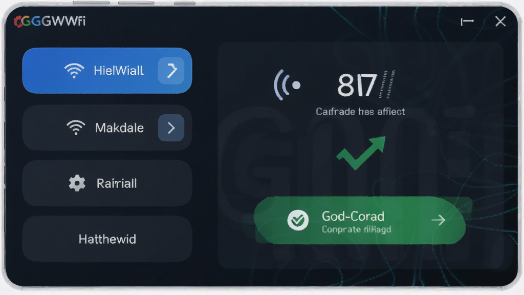 GGWiFi共享一键开启热点功能展示图,主体为软件操作界面,布局左侧为功能按钮右侧为状态显示,排版简洁,风格科技感,细节包含无线信号图标和连接成功标识,画质清晰,干净,无多余元素