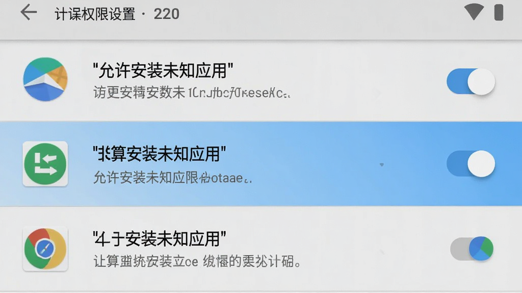 我的计算器安装权限设置界面,主体为安卓手机设置页面,布局为权限开关列表,排版纵向排列,风格系统原生,细节包括“允许安装未知应用”开关高亮、应用图标、提示文字,画质高清,干净,无多余元素