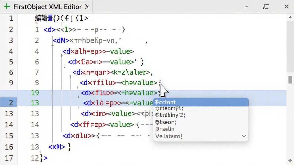 FirstObject XML Editor ����༭���﷨��������ʾ��ͼ������չʾ�����༭������XML����Ĳ�ɫ����Ч������ǩΪ��ɫ������Ϊ��ɫ������ֵΪ��ɫ��ע��Ϊ��ɫ�����λ����ʾ�Զ���ȫ�����б�������Ϊ��ɫ�༭�������Ϊ�����߹��߽�����ϸ�ڰ����к�������ǰ�и����������ο��ߣ���������������ɾ����޶���Ԫ��