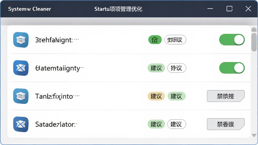 System Cleaner����������Ż����棬����Ϊ�������б����ڣ����ֲ��ñ���ʽ���У��Ű����Ϊ��Ŀͼ���������Ҳ�Ϊ״̬���أ����Ϊ��ˬ����磬ϸ�ڰ�������״̬��ʶ�������ǩ�����ð�ť�����ʸ��壬�ɾ����޶���Ԫ��