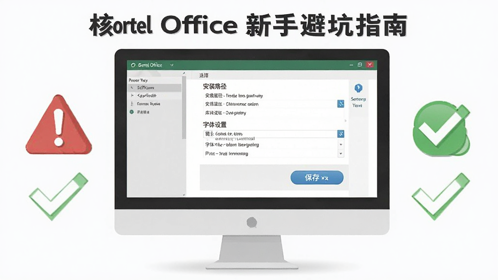 Corel Office ���ֱܿ�ָ��ʾ��ͼ����������Ϊһ̨������Ļ��ʾ�������ý��棬�Ա��к�ɫ����ͼ�����ɫ��ѡͼ�꣬����Ϊ���ҷ���������ƽ����ʾ���ϸ�ڰ�����װ·��ѡ���������á����水ť�����������ɾ��޶���Ԫ��