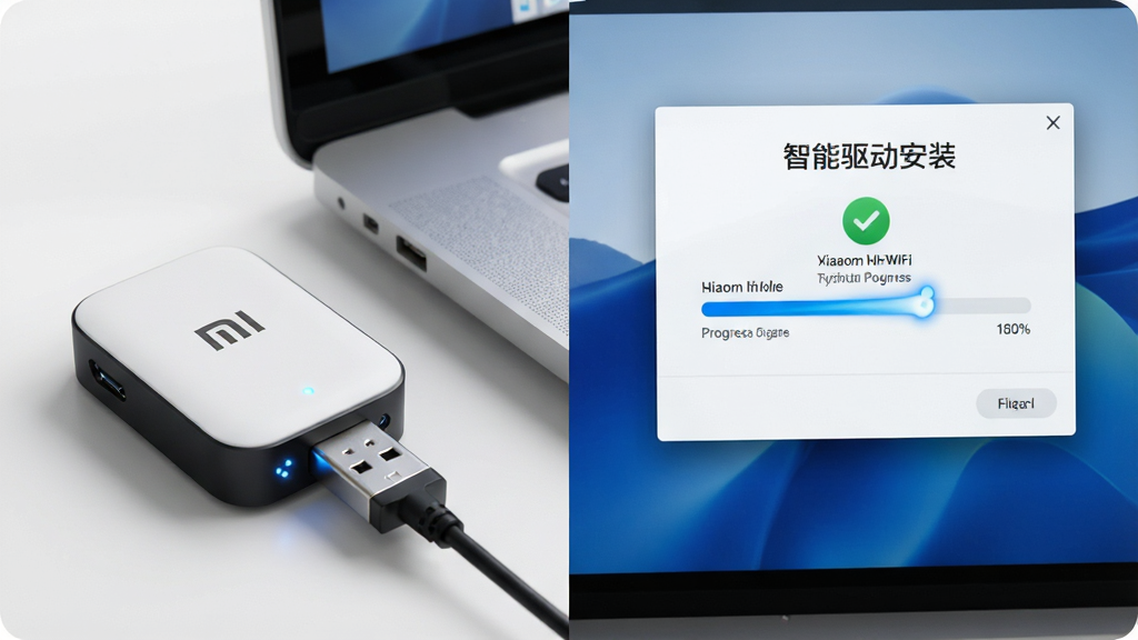 һ��չʾС������WiFi����������װ���ܵĻ��棬�����ǵ�����Ļ����������װ���������Ա���С������WiFi�豸����USB�ӿڵ���д�����ֲ������ҷ�����ͼ���Ű������Ϊ�豸��д���Ҳ�Ϊ��װ���棬���Ϊ��ˬ��Լ�磬ϸ����ͻ���������Ķ�̬�С��豸ָʾ����˸����װ��ɵ���ʾͼ�꣬���������ɾ����޶���Ԫ�أ������д����֡�����������װ��