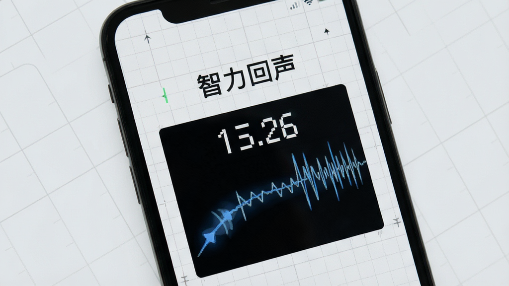 智力回声回声测距模式界面,手机屏幕显示距离数值和声波路径示意图,背景是浅灰色网格,风格极简实用,细节清晰,画质干净,无多余元素,图片中文字“智力回声”