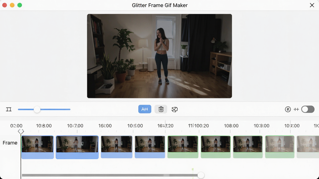 һ��չʾ Glitter Frame Gif Maker ��֡�༭���ܵ�ͼƬ������������ʱ���������֡����ͼ������Ϊ�Ϸ�Ԥ�����ڡ��·�����ʱ���ᣬ�Ű�ֱ�ۣ����Ϊ���רҵ�ı༭���߽��棬ϸ�ڰ���֡ʱ�����顢����֡��ť��ɾ��֡ͼ�ꡢѭ�����ſ��أ����ʸ��壬�ɾ����޶���Ԫ��
