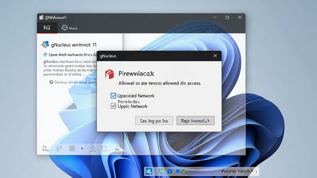 һ��չʾgNucleus��Windows 11ϵͳ�����в���������ǽ����������ʾ�Ľ�ͼ���������������ں�ϵͳ��ȫ���ĵ���������Ϊ������ڣ����Ϊ��ʵ��Ļ��ͼ��ϸ�ڰ�������ǽ��ר������͹������縴ѡ�򣬻����������ɾ����޶���Ԫ��