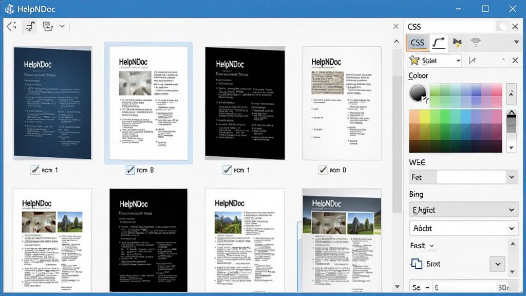 HelpNDoc ģ��ѡ������ʽ���ƽ��棬��������ʾ����ĵ�ģ������ͼ���������� HelpNDoc λ�ڴ����Ϸ����Ҳ����չʾCSS��ʽ�༭ѡ����Ϊ���������ͼ��ϸ�ڰ���ģ��Ԥ��ͼ����ɫѡ���������������˵������ʸ��壬�ɾ����޶���Ԫ��