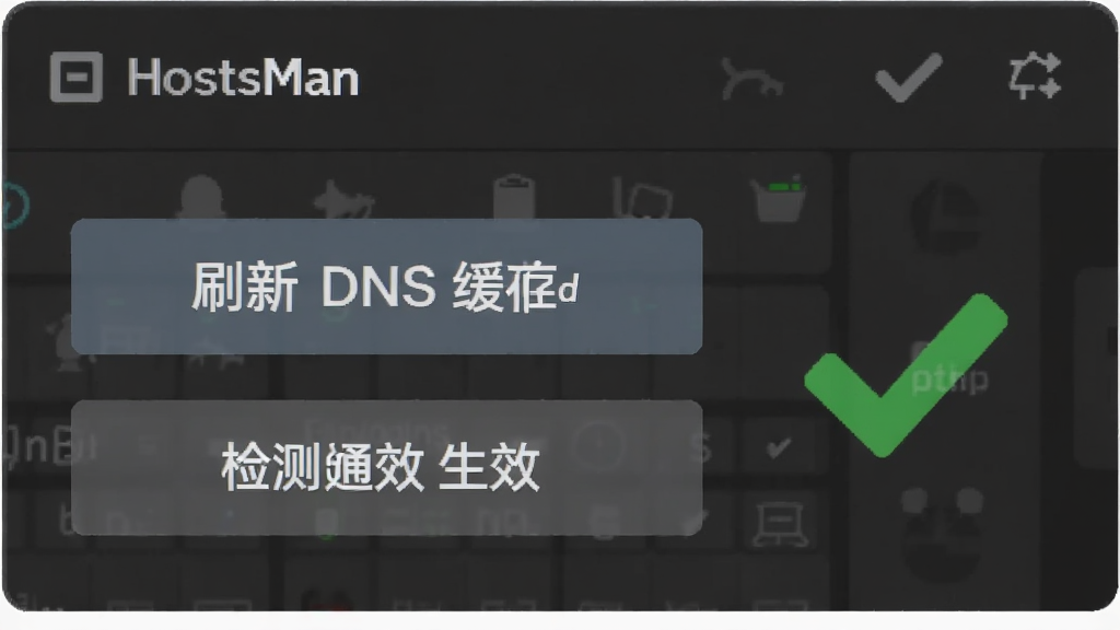 HostsMan �������ʾ��ͼ������������ˢ�� DNS ���水ť�ͼ����Ч��ť���Ա�����ɫ�Թ���ʾ���ͨ��������Ϊ��ɫ�����������רҵ�������������ɾ����޶���Ԫ��