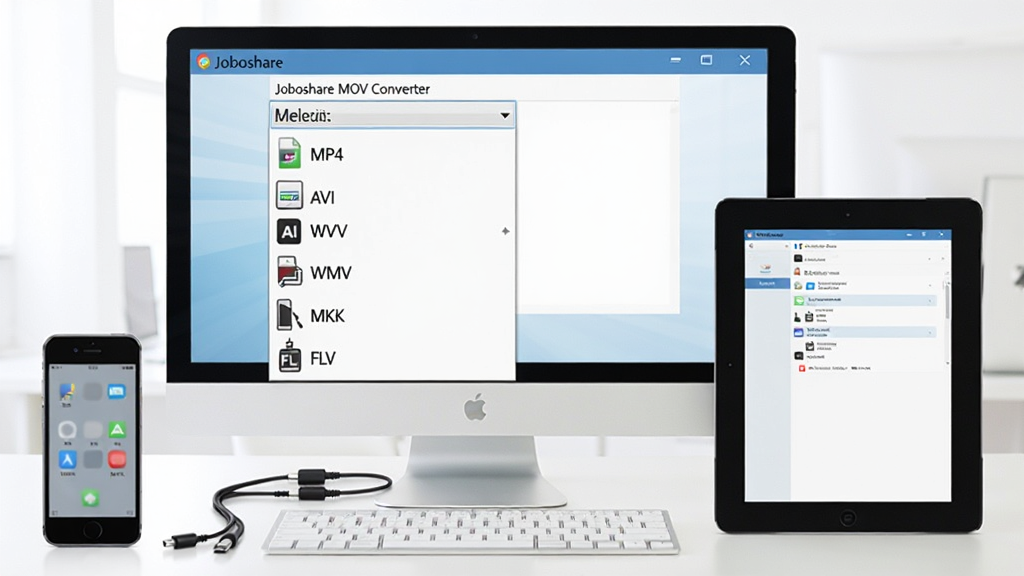 Joboshare MOV Converter ����������չʾ��ʽѡ�������˵����˵������� MP4��AVI��WMV��MKV��FLV �ȸ�ʽѡ�����Ϊǳɫ�칫���棬��Ļ�Ա߷���һ�������ֻ���һ̨ƽ����ԣ�����Ϊ���ҷ��������Ϊ�������ϸ�ڰ�����ʽͼ�����豸�����ߣ������������ɾ����޶���Ԫ��