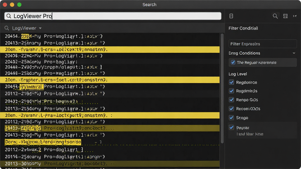LogViewer Pro �������˹��ܽ��棬������չʾһ��������־�ļ����򿪣����������������˹ؼ��ʣ��·���־�б���ƥ�����ݱ�������ʾΪ��ɫ�������Ա��й���������壬���Ϊ�����ɫ���⣬ϸ�ڰ����������ʽѡ�����־����ѡ�򣬻�������������ɾ����޶���Ԫ��