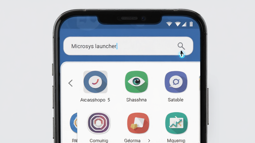 չʾ Microsys launcher �����������ܽ��棬����Ϊ�ֻ���Ļ��д����Ļ����ʾ���������·�������Ӧ���б������ֲ������½ṹ�����Ϊ��ƽ���ִ���ƣ�ϸ������������й����˸Ч����Ӧ��ͼ���������У�����Ϊǳ��ɫ�������������ɾ����޶���Ԫ��